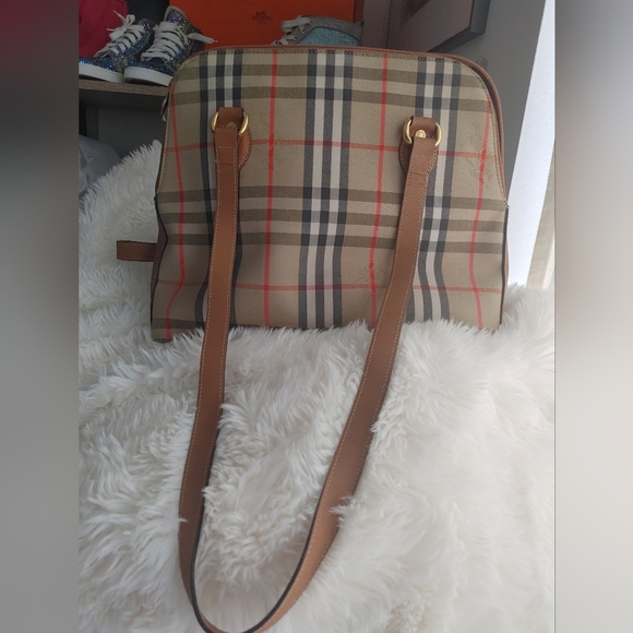 Vintage Burberry Nova Check Horse Canvas & Leather Shoulder Bag - Picture 3 of 16